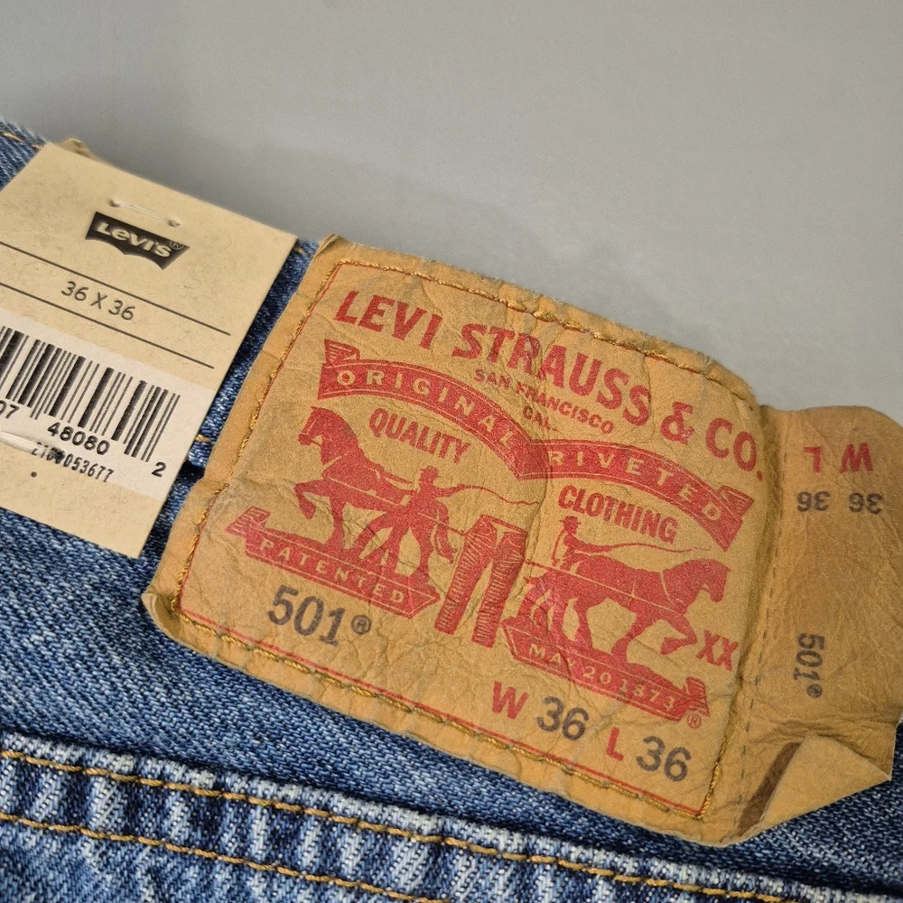 Levis 501 Jeans Mens 36x36 Blue 100%‎ Cotton Non Stretch NEW